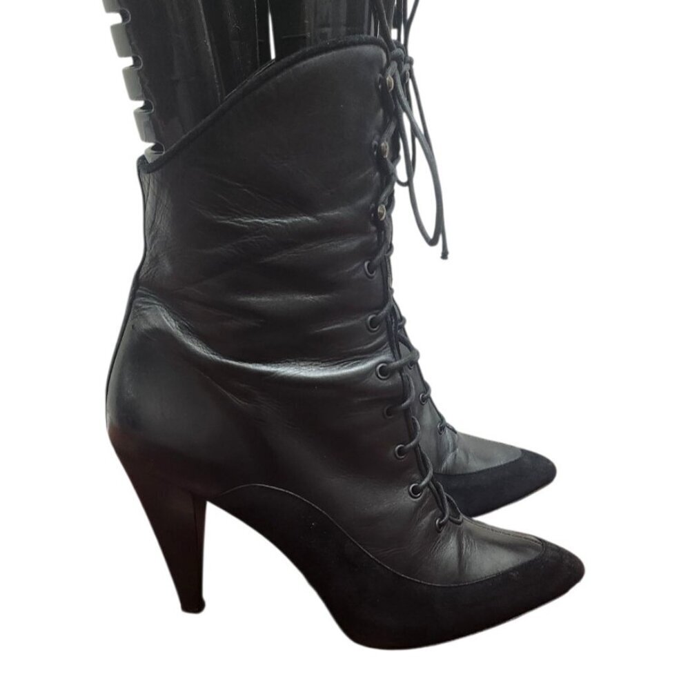 Proenza Schoulee Women’s Black Lace-Up Leather Suede Heeled Boots Pointed Toe 9 - Picture 5 of 16